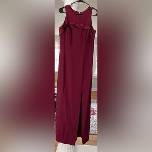 Alec design women’s Burgundy gown size 12 slit on the side satin Embellishment